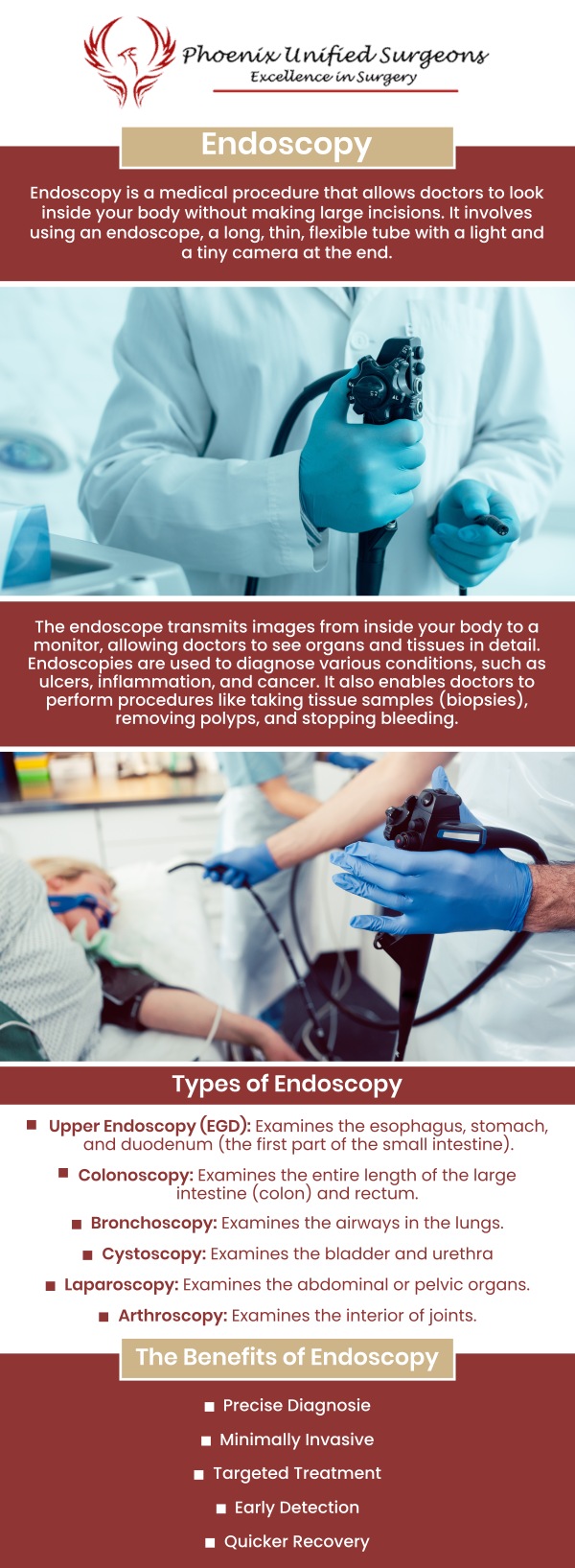 For knowledgeable endoscopic care that accurately diagnoses and treats your digestive health issues, visit Phoenix Unified Surgeons. To help you retain your best health, our skilled staff guarantees a painless and least intrusive process. Please contact us or book your appointment online. Our office is conveniently located at 20333 N 19th Avenue, Ste 230 Phoenix, AZ 85027.