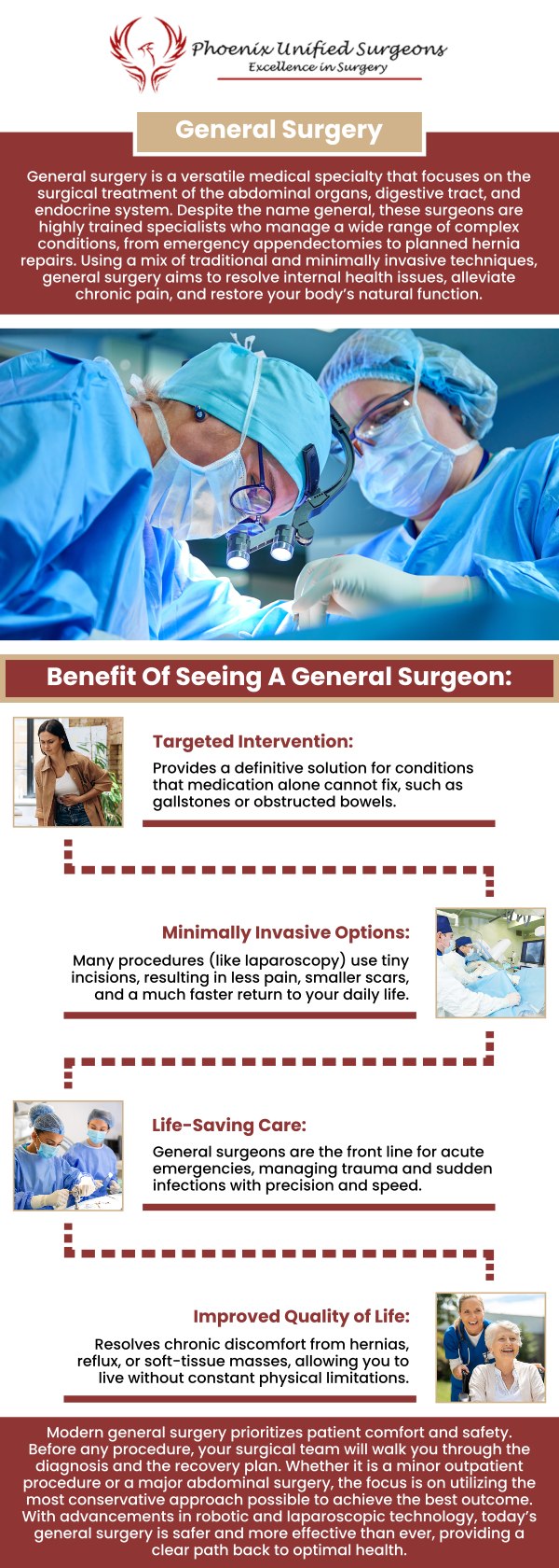 At Phoenix Unified Surgeons, we believe in making healthcare as accessible and convenient as possible. Whether you need a consultation, follow-up, or specialized treatment, scheduling an appointment with Dr. Debora MD, MBA, FACS, FASCRS, and our professional team is quick and easy. We provide flexible appointment options to ensure your needs are addressed with the utmost care and attention. For more information, please contact us or book your appointment online. Our office is conveniently located at 20333 N 19th Avenue, Ste 230 Phoenix, AZ 85027.